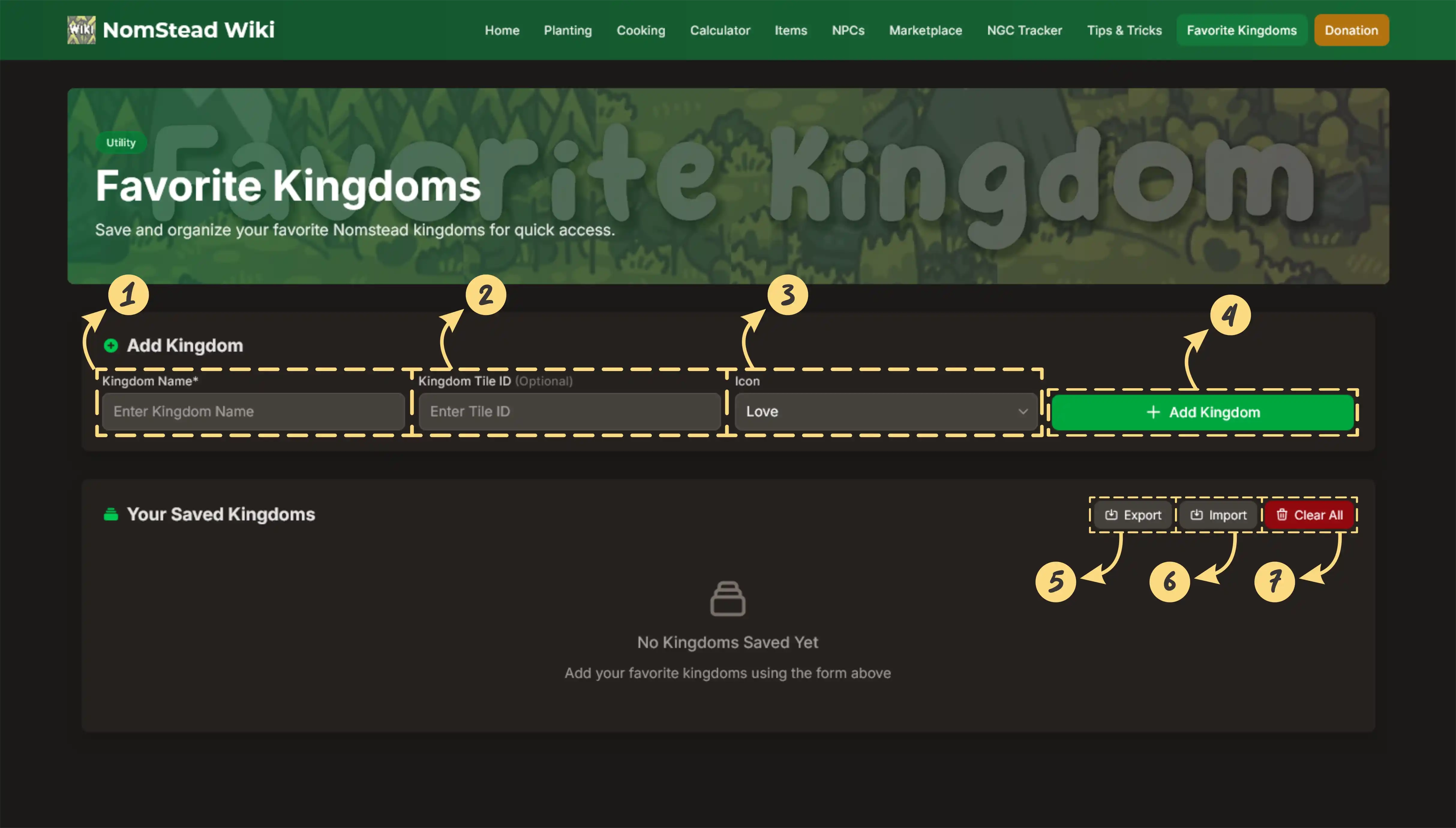 Favorite Kingdoms Interface